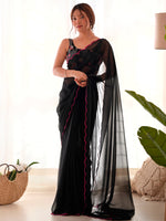 Thumbnail for NOZ2TOZ Women's Georgette Black Embellished Designer Saree With Blouse Piece - Distacart