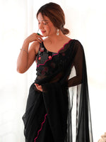 Thumbnail for NOZ2TOZ Women's Georgette Black Embellished Designer Saree With Blouse Piece - Distacart