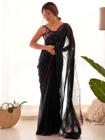 Thumbnail for NOZ2TOZ Women's Georgette Black Embellished Designer Saree With Blouse Piece - Distacart