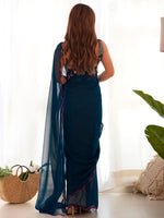 Thumbnail for NOZ2TOZ Women's Georgette Teal blue Embellished Designer Saree With Blouse Piece - Distacart