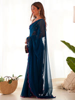 Thumbnail for NOZ2TOZ Women's Georgette Teal blue Embellished Designer Saree With Blouse Piece - Distacart