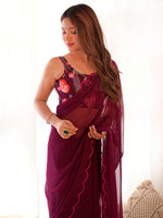 Thumbnail for NOZ2TOZ Women's Georgette Magenta Embellished Designer Saree With Blouse Piece - Distacart