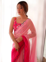 Thumbnail for NOZ2TOZ Women's Georgette Pink Embellished Designer Saree With Blouse Piece - Distacart