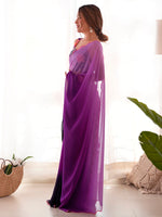 Thumbnail for NOZ2TOZ Women's Georgette Purple Embellished Designer Saree With Blouse Piece - Distacart