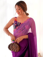 Thumbnail for NOZ2TOZ Women's Georgette Purple Embellished Designer Saree With Blouse Piece - Distacart