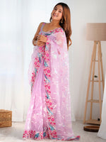 Thumbnail for NOZ2TOZ Women's Organza Lavender Embroidered Designer Saree With Blouse Piece - Distacart