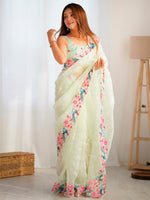 Thumbnail for NOZ2TOZ Women's Organza Light Green Embroidered Designer Saree With Blouse Piece - Distacart