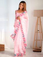 Thumbnail for NOZ2TOZ Women's Organza Pink Embroidered Designer Saree With Blouse Piece - Distacart