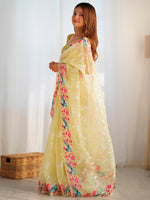 Thumbnail for NOZ2TOZ Women's Organza Yellow Embroidered Designer Saree With Blouse Piece - Distacart