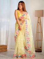 Thumbnail for NOZ2TOZ Women's Organza Yellow Embroidered Designer Saree With Blouse Piece - Distacart