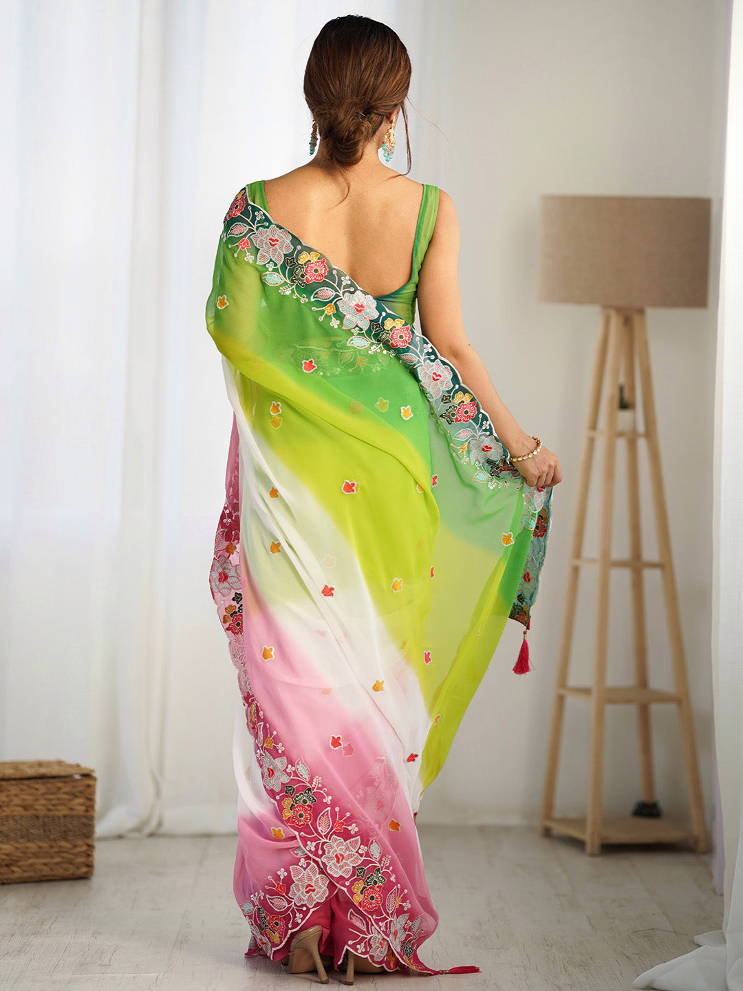 NOZ2TOZ Women's Georgette Pink Embellished Designer Saree With Blouse Piece - Distacart