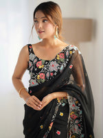 Thumbnail for NOZ2TOZ Women's Georgette Black Embellished Designer Saree With Blouse Piece - Distacart