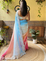 Thumbnail for NOZ2TOZ Women's Georgette Light Blue Embellished Designer Saree With Blouse Piece - Distacart