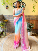 Thumbnail for NOZ2TOZ Women's Georgette Light Blue Embellished Designer Saree With Blouse Piece - Distacart