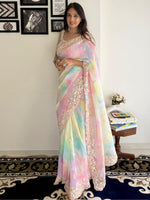 Thumbnail for NOZ2TOZ Women's Georgette Multi Color Embellished Designer Saree With Blouse Piece - Distacart