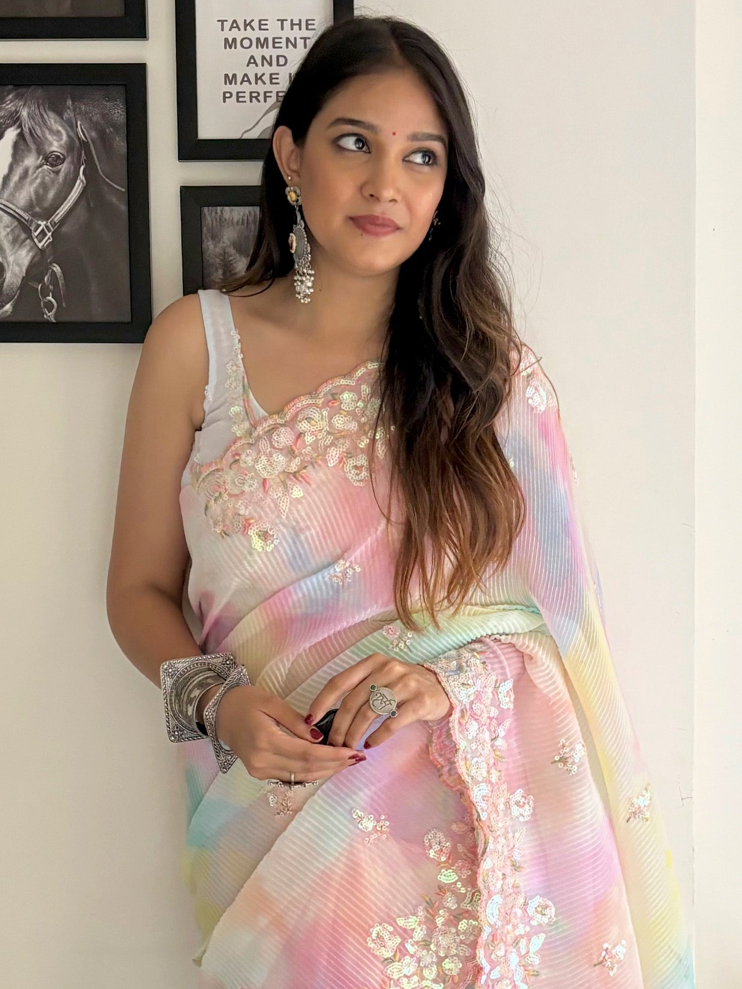 NOZ2TOZ Women's Georgette Multi Color Embellished Designer Saree With Blouse Piece - Distacart