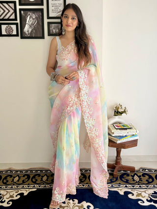 NOZ2TOZ Women's Georgette Multi Color Embellished Designer Saree With Blouse Piece - Distacart