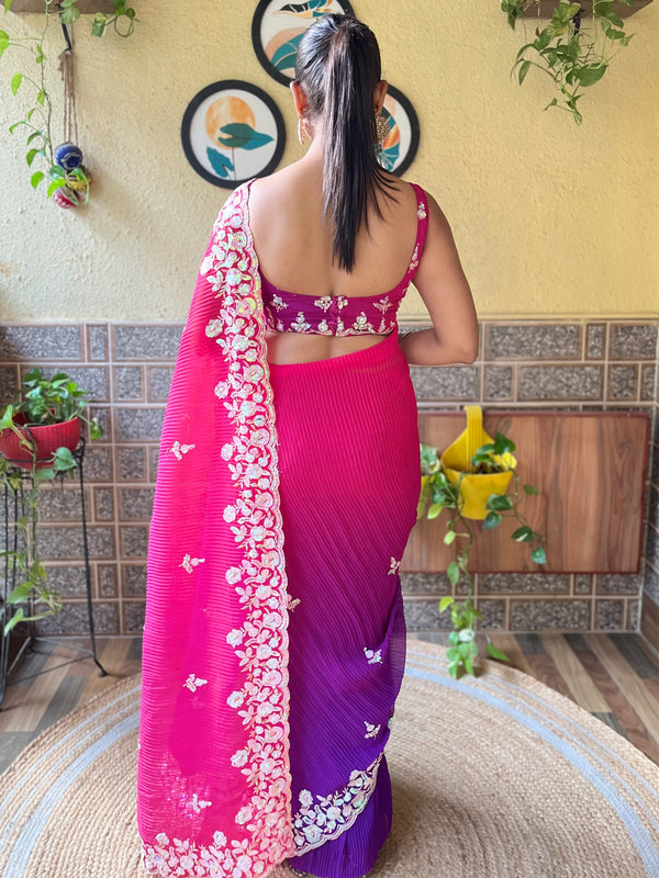 NOZ2TOZ Women's Georgette Pink Embellished Designer Saree With Blouse Piece - Distacart