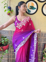 Thumbnail for NOZ2TOZ Women's Georgette Pink Embellished Designer Saree With Blouse Piece - Distacart