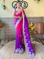 Thumbnail for NOZ2TOZ Women's Georgette Pink Embellished Designer Saree With Blouse Piece - Distacart