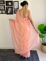 Thumbnail for NOZ2TOZ Women's Georgette Peach Embellished Designer Saree With Blouse Piece - Distacart