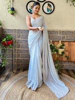 Thumbnail for NOZ2TOZ Women's Georgette Grey Embellished Designer Saree With Blouse Piece - Distacart