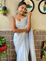 Thumbnail for NOZ2TOZ Women's Georgette Grey Embellished Designer Saree With Blouse Piece - Distacart