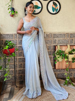 Thumbnail for NOZ2TOZ Women's Georgette Grey Embellished Designer Saree With Blouse Piece - Distacart