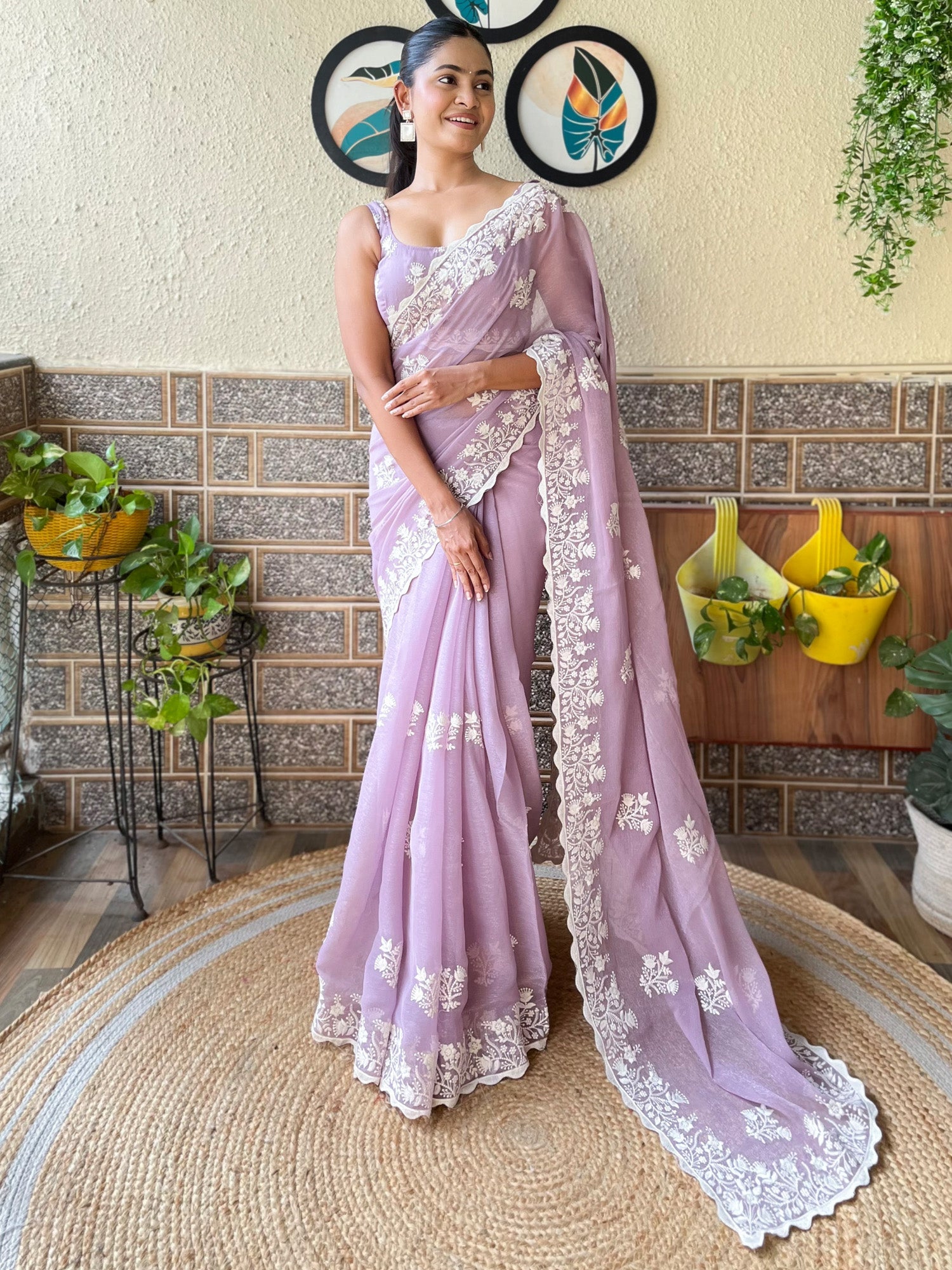 NOZ2TOZ Women's Georgette Mauve Embroidered Designer Saree With Blouse Piece - Distacart