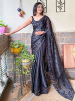 Thumbnail for NOZ2TOZ Women's Organza Black Embellished Designer Saree With Blouse Piece - Distacart