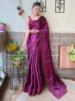 Thumbnail for NOZ2TOZ Women's Organza Magenta Embellished Designer Saree With Blouse Piece - Distacart