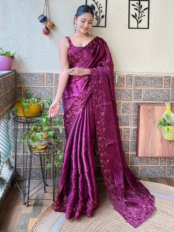 NOZ2TOZ Women's Organza Magenta Embellished Designer Saree With Blouse Piece - Distacart