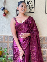 Thumbnail for NOZ2TOZ Women's Organza Magenta Embellished Designer Saree With Blouse Piece - Distacart