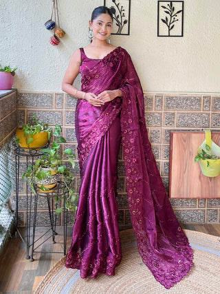 NOZ2TOZ Women's Organza Magenta Embellished Designer Saree With Blouse Piece - Distacart