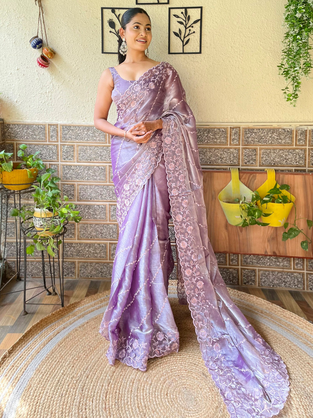 NOZ2TOZ Women's Organza Lavender Embellished Designer Saree With Blouse Piece - Distacart