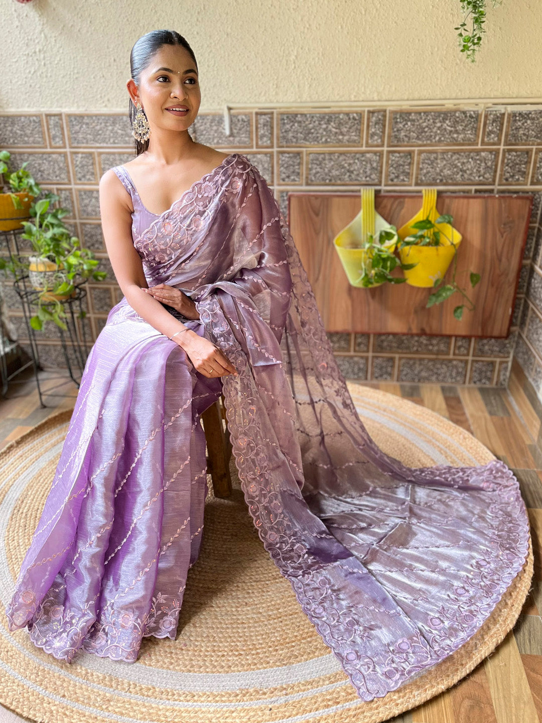 NOZ2TOZ Women's Organza Lavender Embellished Designer Saree With Blouse Piece - Distacart