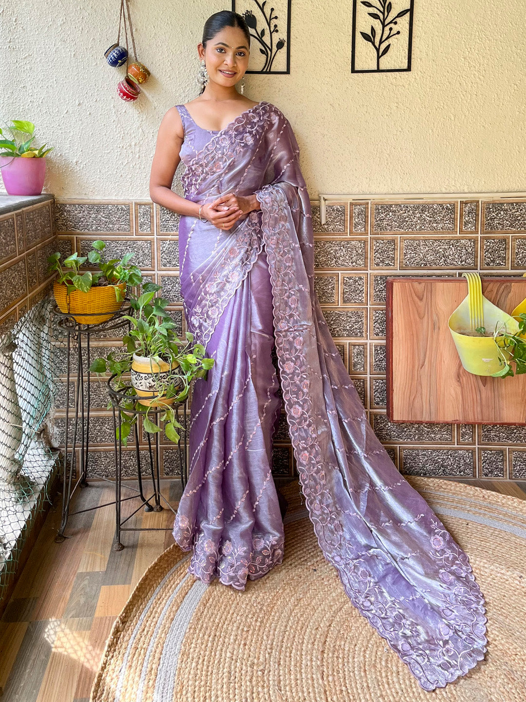 NOZ2TOZ Women's Organza Lavender Embellished Designer Saree With Blouse Piece - Distacart