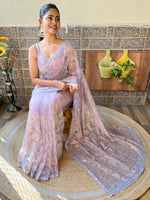 Thumbnail for NOZ2TOZ Women's Net Lavender Embellished Designer Saree With Blouse Piece - Distacart