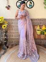 Thumbnail for NOZ2TOZ Women's Net Lavender Embellished Designer Saree With Blouse Piece - Distacart