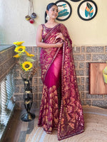 Thumbnail for NOZ2TOZ Women's Net Magenta Embellished Designer Saree With Blouse Piece - Distacart