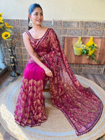 Thumbnail for NOZ2TOZ Women's Net Magenta Embellished Designer Saree With Blouse Piece - Distacart