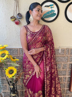 Thumbnail for NOZ2TOZ Women's Net Magenta Embellished Designer Saree With Blouse Piece - Distacart
