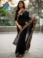 Thumbnail for NOZ2TOZ Women's Vichitra Silk Black Embroidered Designer Saree With Blouse Piece - Distacart