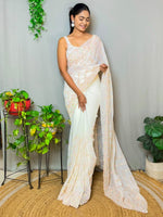 Thumbnail for NOZ2TOZ Women's Georgette Cream Embellished Designer Saree With Blouse Piece - Distacart