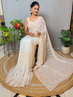 Thumbnail for NOZ2TOZ Women's Georgette Cream Embellished Designer Saree With Blouse Piece - Distacart