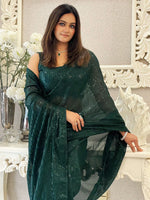 Thumbnail for NOZ2TOZ Women's Georgette Green Embellished Designer Saree With Blouse Piece - Distacart