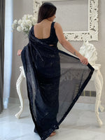 Thumbnail for NOZ2TOZ Women's Georgette Black Embellished Designer Saree With Blouse Piece - Distacart