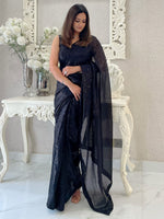 Thumbnail for NOZ2TOZ Women's Georgette Black Embellished Designer Saree With Blouse Piece - Distacart