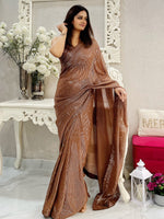 Thumbnail for NOZ2TOZ Women's Georgette Brown Embellished Designer Saree With Blouse Piece - Distacart