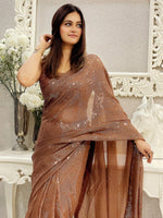 Thumbnail for NOZ2TOZ Women's Georgette Brown Embellished Designer Saree With Blouse Piece - Distacart